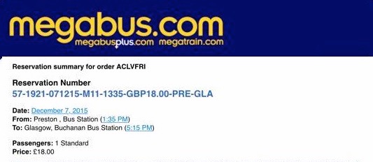 Rebecca's bus ticket to Glasgow.
