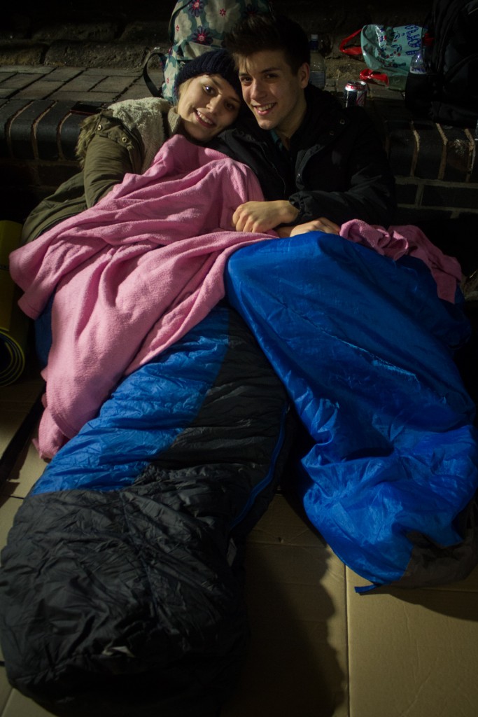 Sophie Little, 20, and Steven Rose, 19, were among those wrapping up warm on Friday night in aid of Assist, a charity for asylum-seekers.
