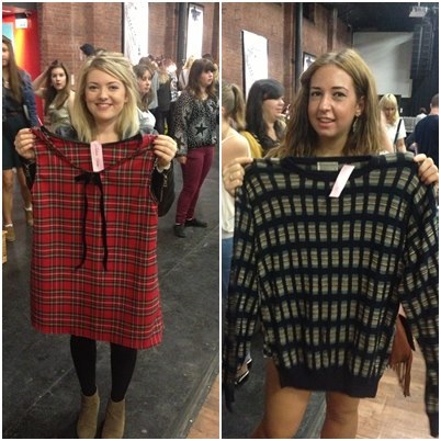 Naomi Shaw, 20, English and drama student – dress from ‘Tallula’ £20, Lauren Cotton, 20, law student, jumper from ‘Tallula’ £10.