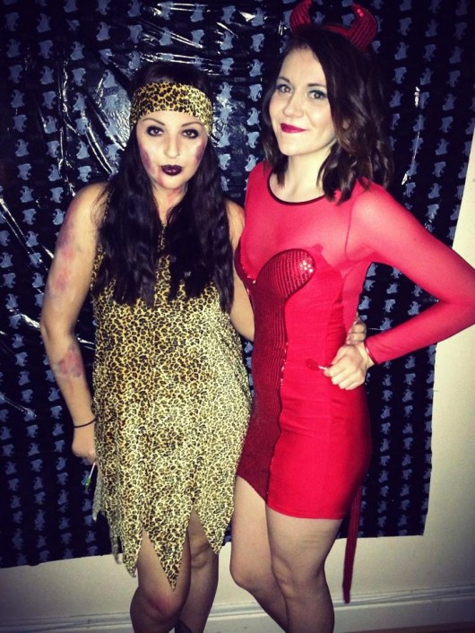 Right Laura as a Zombie cavegirl and Fashion Editor Alex as a devil