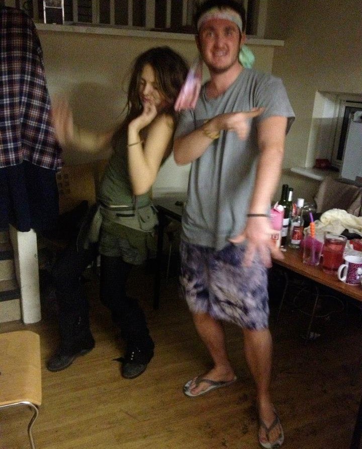 A rare sighting of a male and female gap-year rehearsing their tribal rain dance
