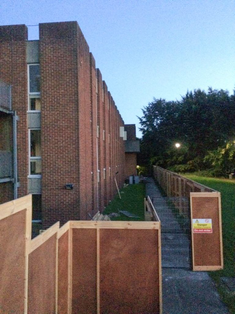 Wooden hoardings have been put up around Mantell building, former home of Sussex's International Study Centre