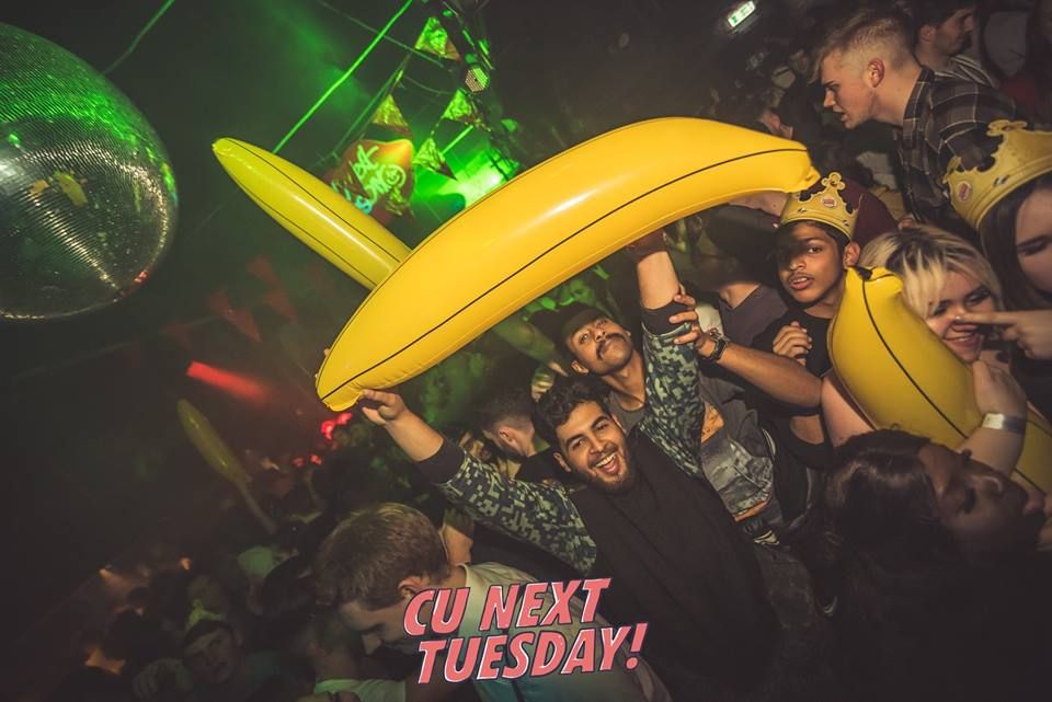 Image may contain: Clothing, Apparel, Helmet, Poster, Brochure, Advertisement, Paper, Flyer, Face, Banana, Fruit, Food, Plant, Night Club, Party, Club, Human, Person