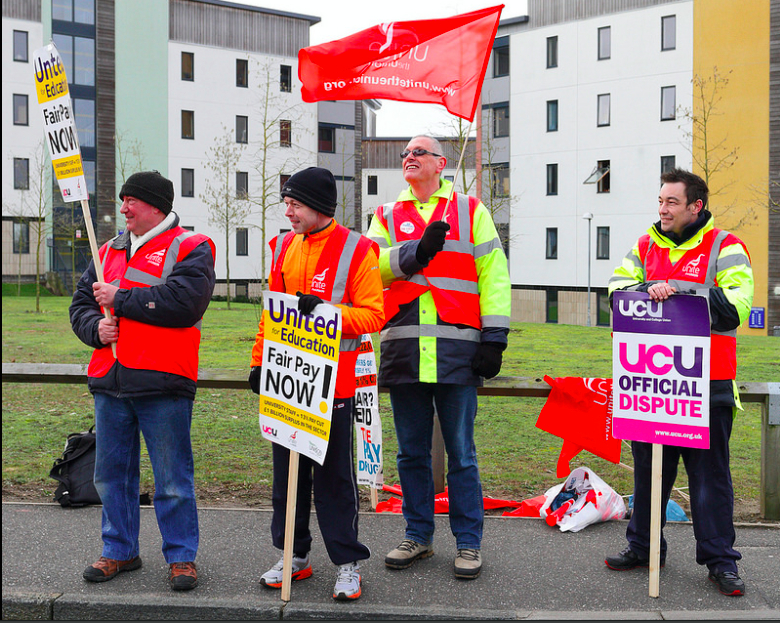Pay strikes at East Anglia University.