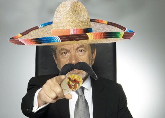 An artist's impression of how Lord Sugar would look eating one of Tim's burritos
