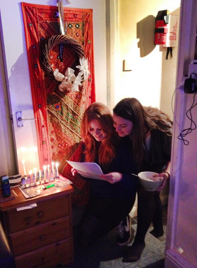 Housemate and I, reading the blessings in Hebrew. (I can only read it phoentically)