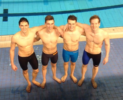 The men's 4x100m team after breaking their own club record