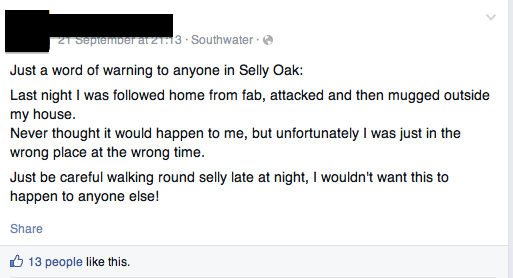 Ollie hopes his attack will warn other students of the dangers of walking home alone