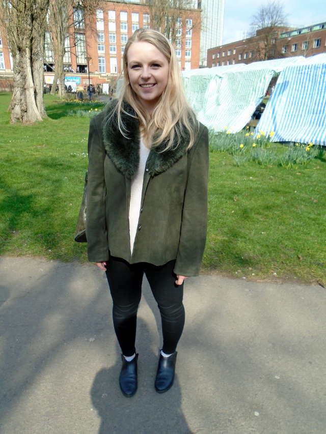 Megan Gibson, English Language, charity shop coat