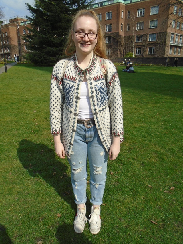Claire Przybylak, International Business with Spanish, vintage shop cardigan
