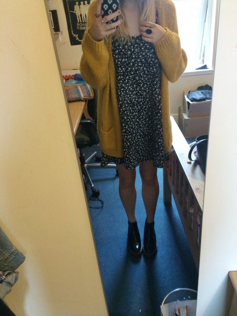 a baggy floral dress - added with a baggy cardigan makes the perfect boho look