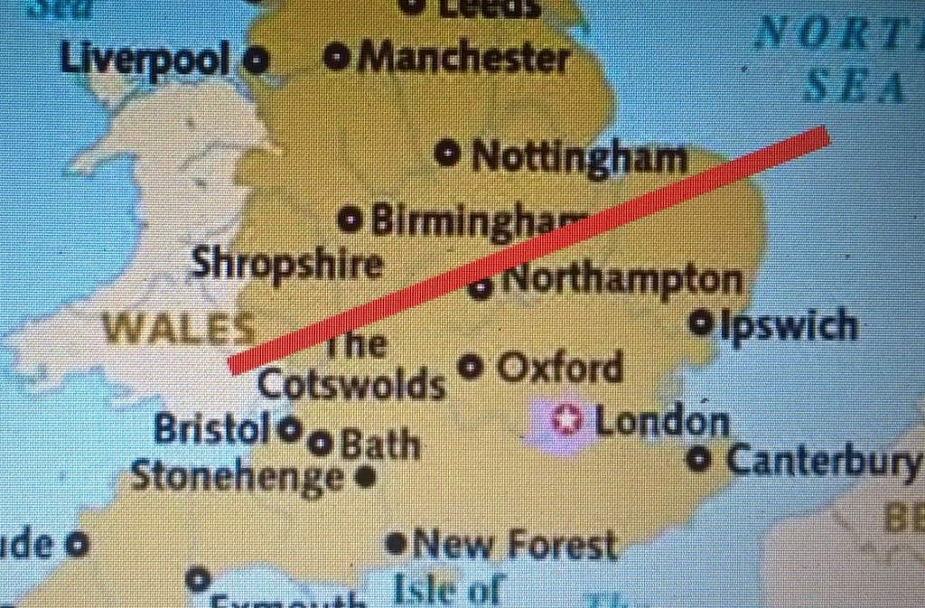 Below the line- the glorious green home counties of England. Above- poor people and £1 Vodbulls