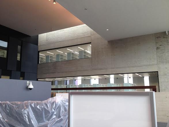 View of upper library levels from the busier group zone