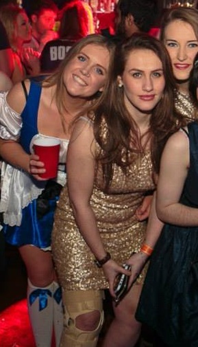 A dress to match the leg brace, a fantastic effort