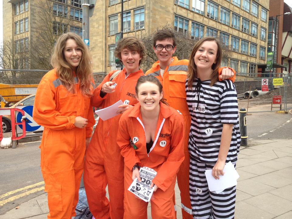 Delighted 1st- & 2nd-Year students promoting for the scandalous Itchy Feet