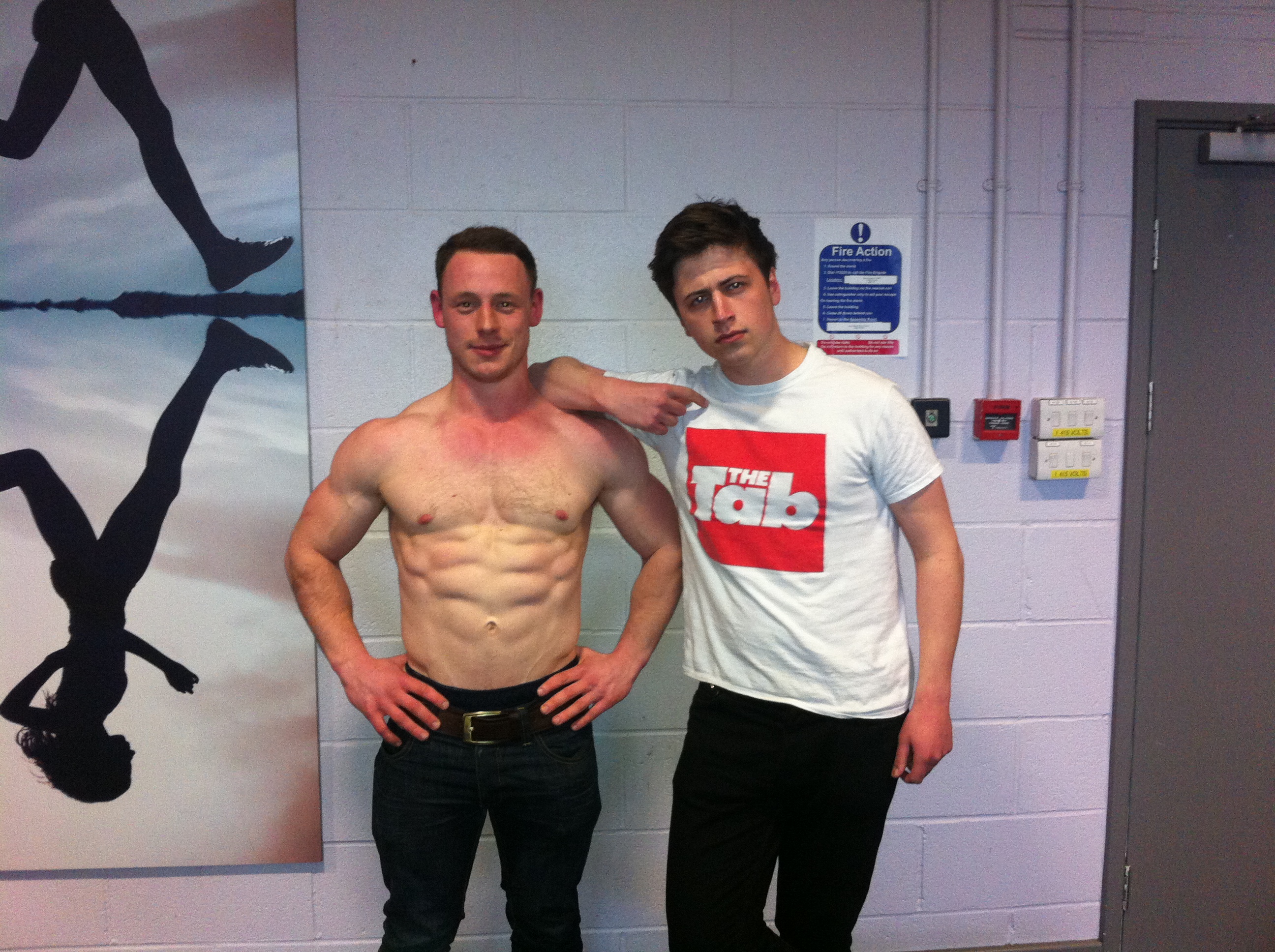 Professional bodybuilder is located on the right of the picture.