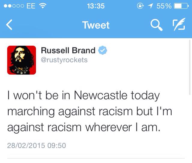 Russell Brand had been rumored to speak for the Newcastle Unites march