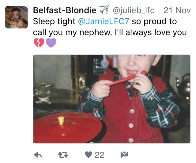 Jamie's aunt, Julie, posted this emotional tribute on Twitter