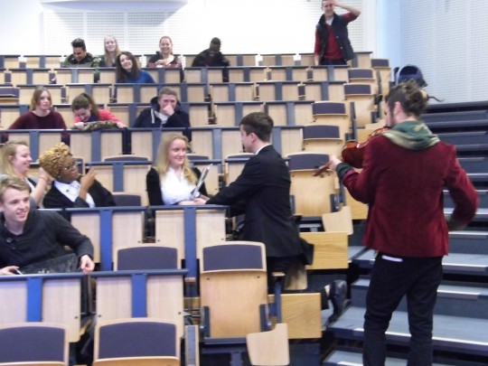James interrupts a lecture in Kimmeridge House