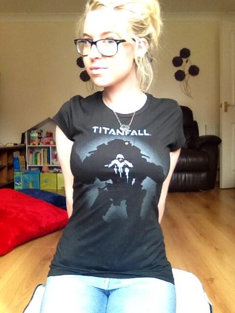 Rocking a Titanfall tee.