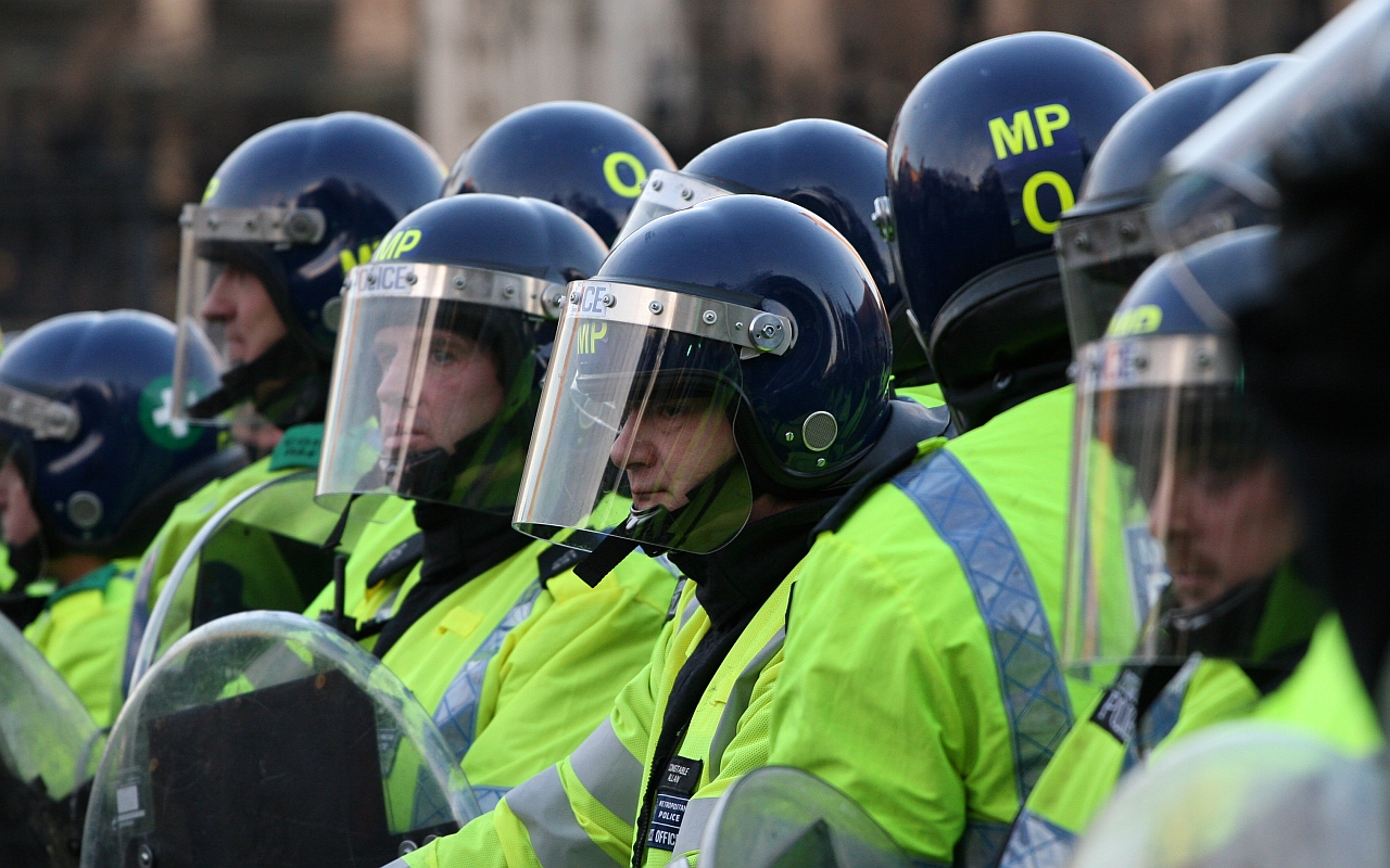 Police at the 2010 protest. There is no suggestion anyone in this picture is related to the incident with William Horner