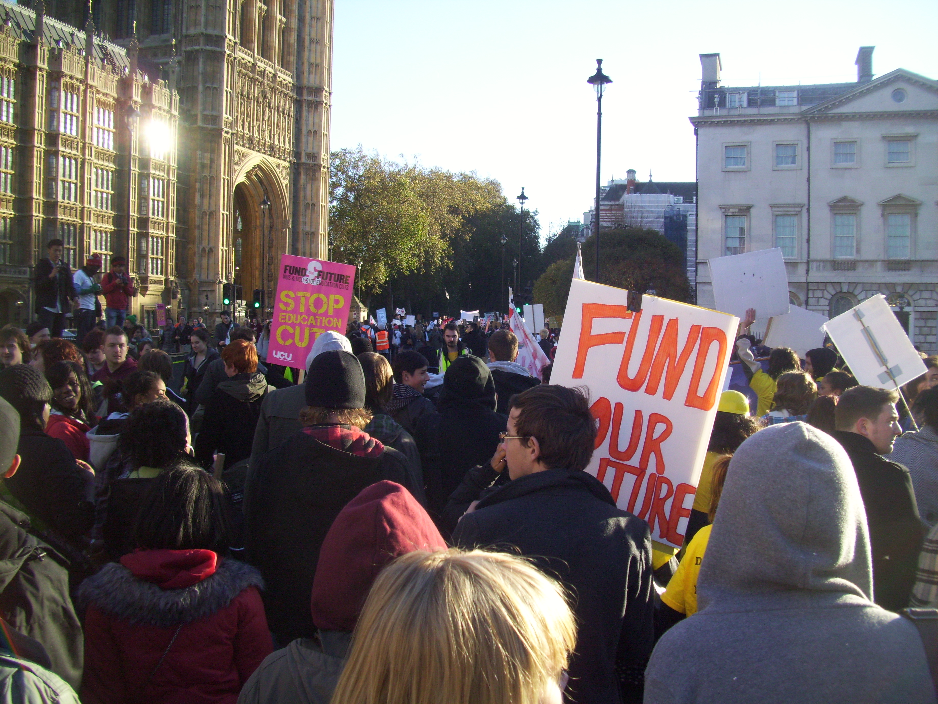 Tuition fee demonstrators marching through London in 2010