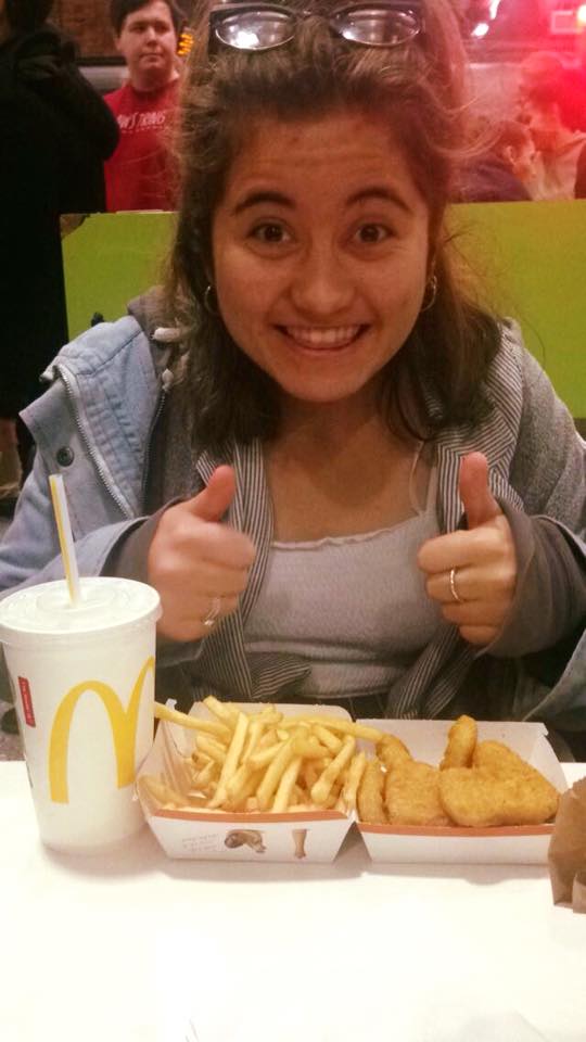 You look happy but how can you be with nuggets in front of you.