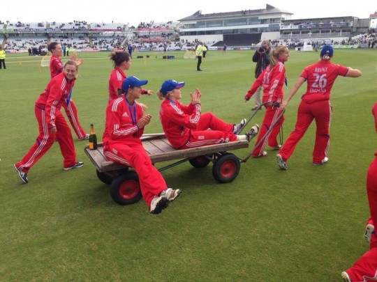 England's women celebrate a win in last summer's series. They repeated that feat again this winter.