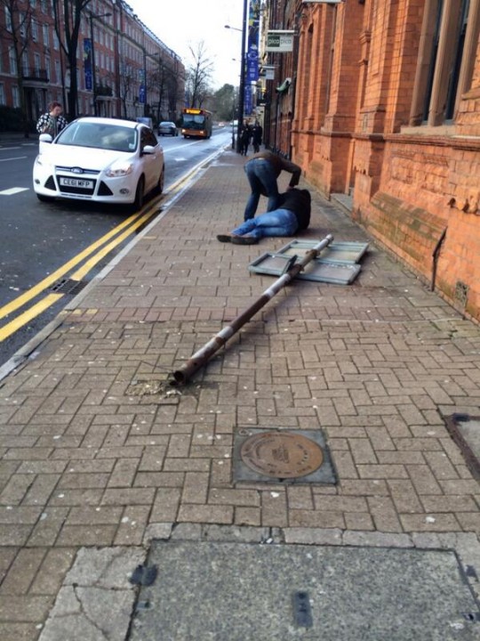 Fallen sign on Westgate Street