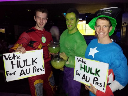Bryncredible Hulk and his posey enjoying the Hulk fishbowl at Varsity.