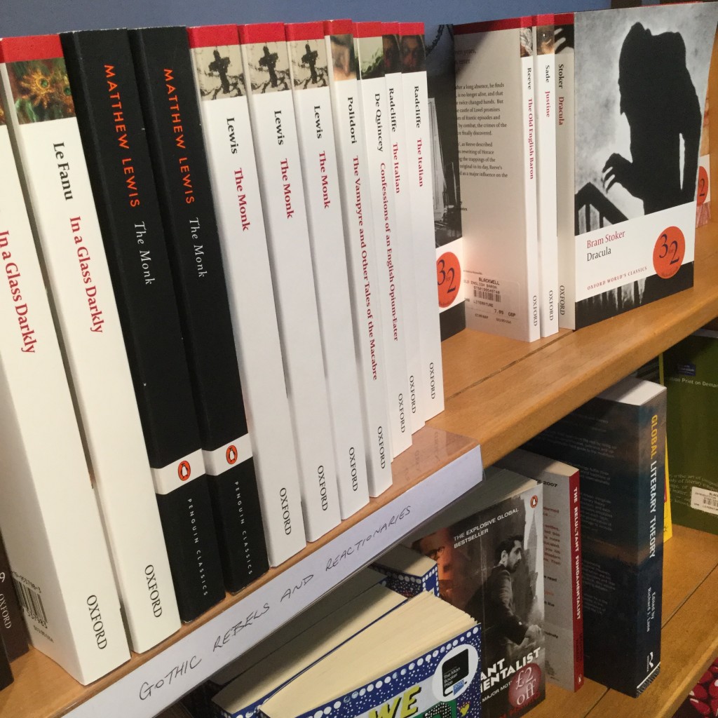 The Blackwell's shelf of gothic texts...with Dracula creeping around.