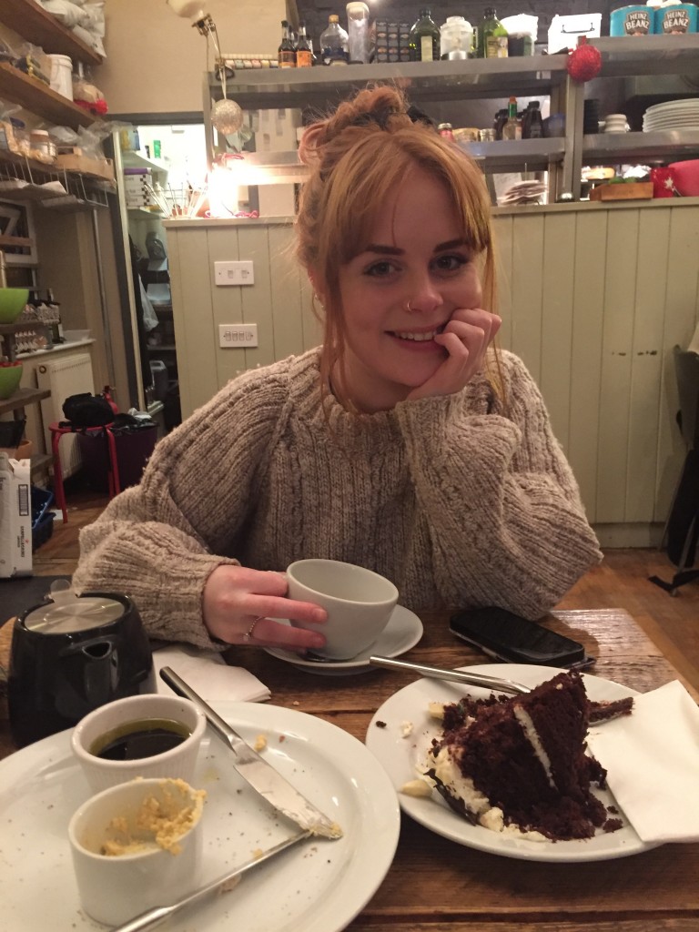 Pretending to enjoy myself at a coffee shop in Norwich