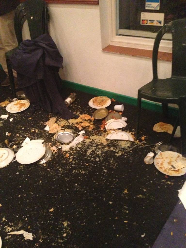 Plates of food were thrown across the room