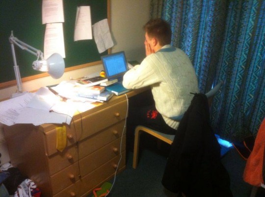 Ali plays cricket. He's drained after a full day of lectures.