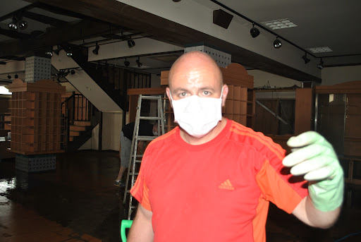 At least one man is taking sensible precautions