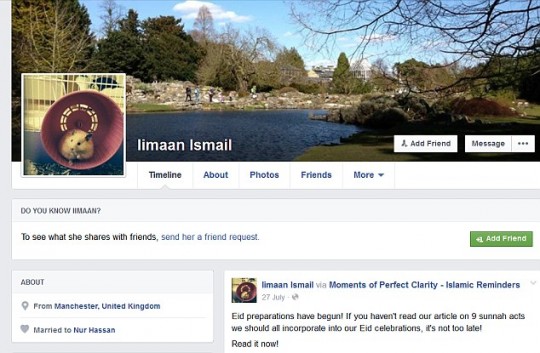 Her Facebook profile displaying her marriage to the suspected Jihadist