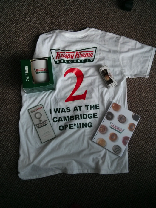 I went to the Krispy Kreme opening and all I got was this lousy T-Shirt and some cheap stationery