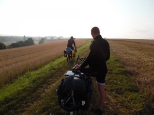 On the road. Much field