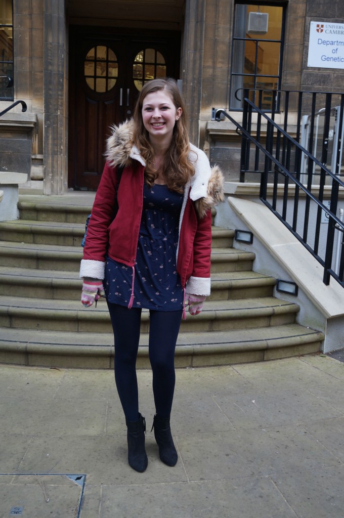 Lydia, a vet from Johns, brightens things up with this red coat