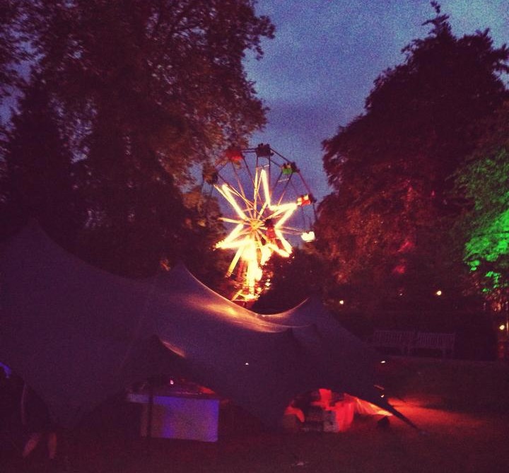 Drinks tent with the Ferris wheel in the background