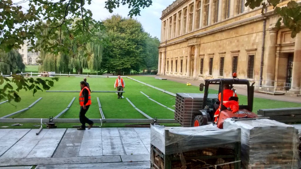 Trinity getting ready for the obscenely rich to pave its Scholars' Lawn.