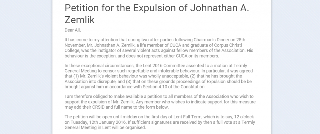 The petition to expel JAZ.