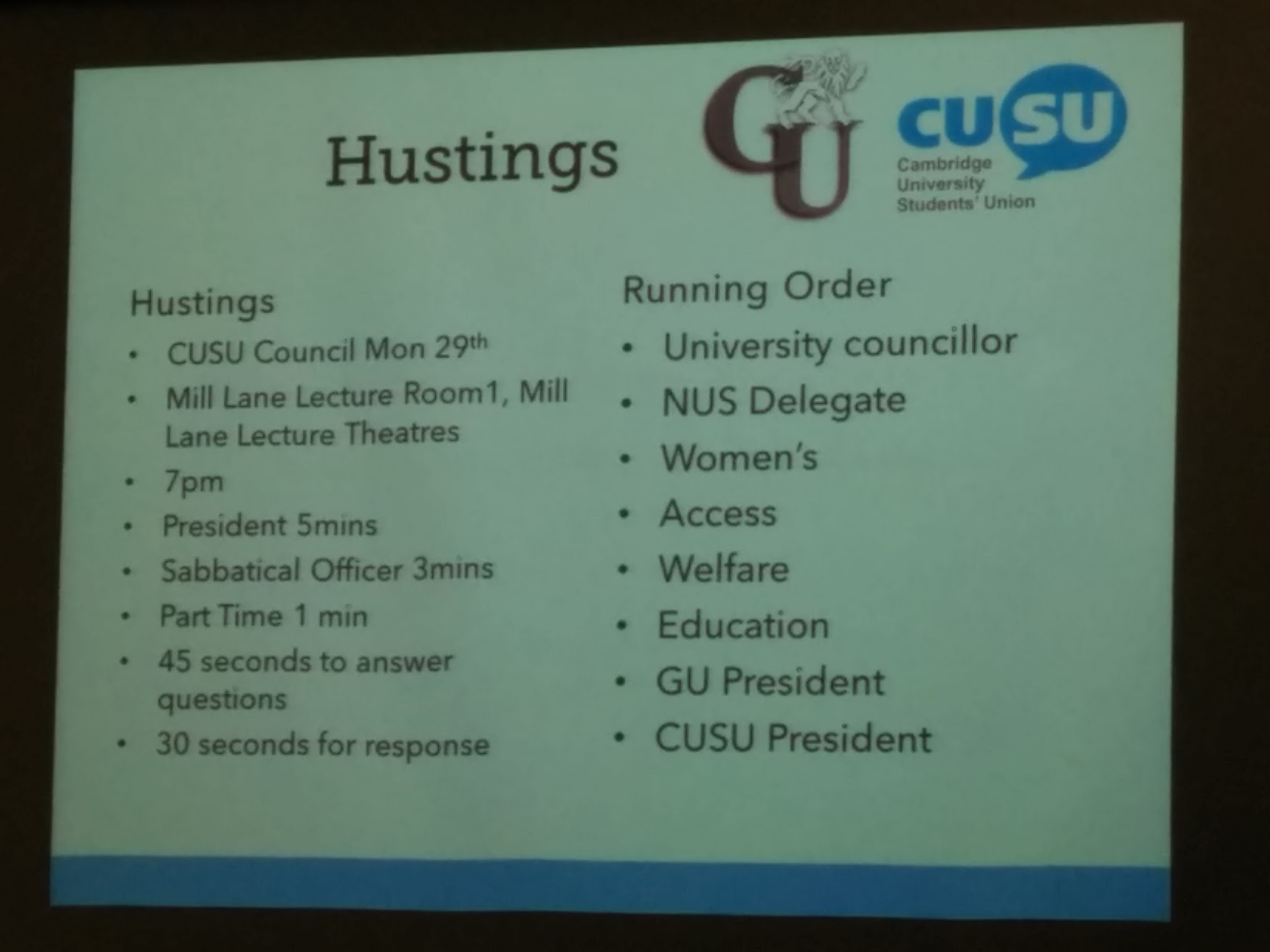This was the original briefing for today's hustings last Wednesday