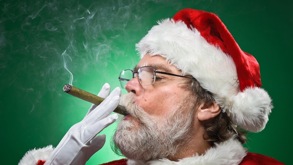 "Daddy" Christmas enjoying a post-coital cigar.
