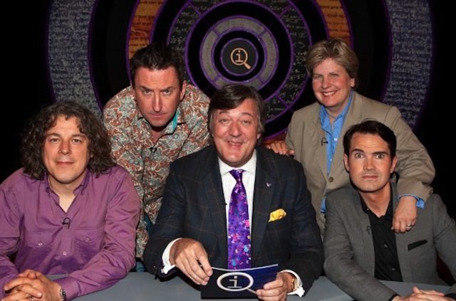 Stephen Fry (Queens College Cambridge), Sandi Toksvig (Girton College Cambridge), Jimmy Carr (Gonville and Caius College Cambridge).
