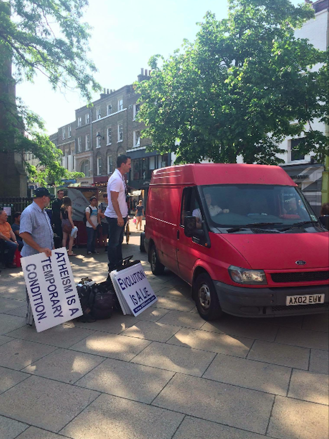 Van to the rescue - a man parked infront of the preachers and refused to move