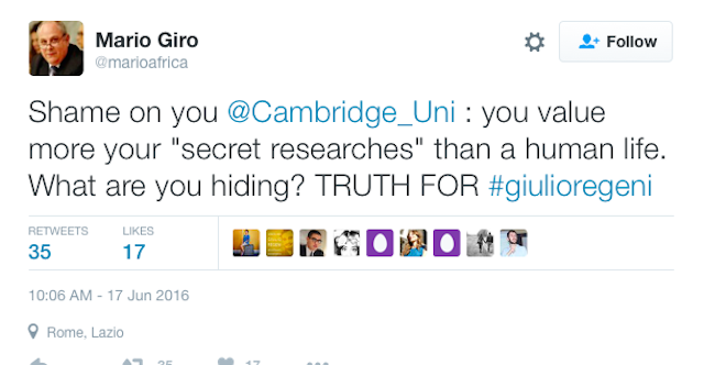 Screenshot of Mario Giro's tweet