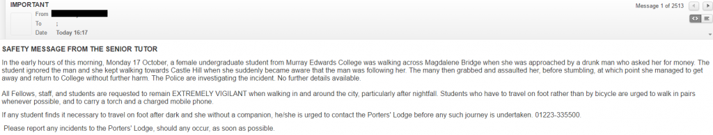 This email was sent around by colleges, advising students to be cautious