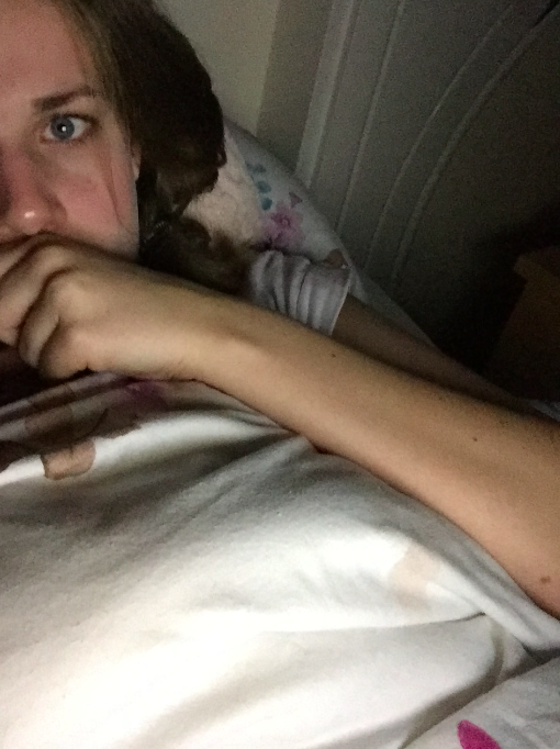 The glow of the laptop masking the fear of Trump actually winning