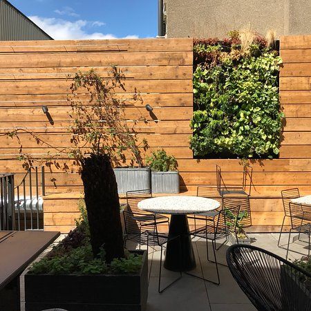 Image may contain: Terrace, Backyard, Table, Dining Table, Chair, Furniture, Patio, Yard, Nature, Outdoors